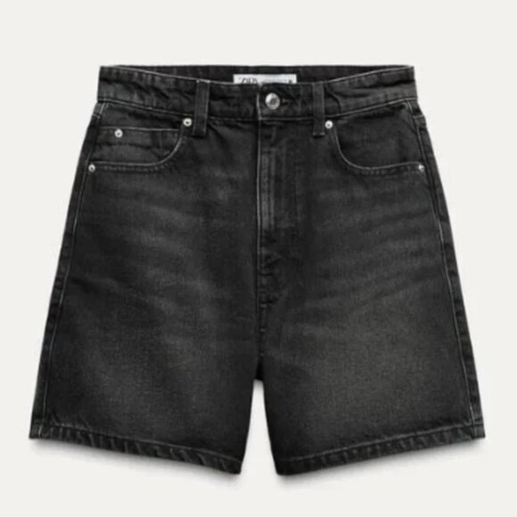 ZARA Basic Z1975 Mom Fit High Waist Shorts Black High Waisted Denim Jean 90s Y2K - Picture 4 of 16